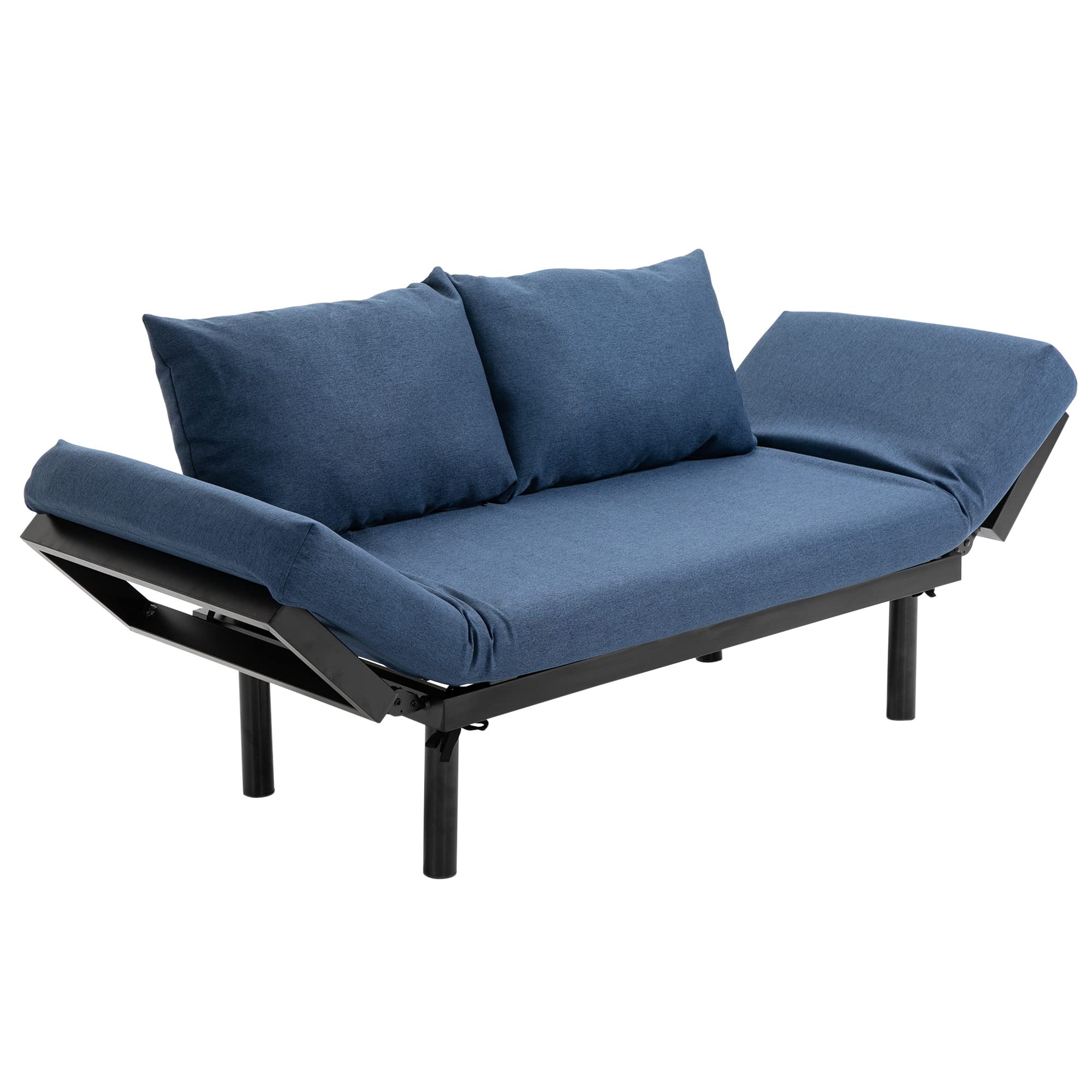 HOMCOM Single Person Chaise Lounger, Modern Sofa Bed with 5 Adjustable Positions, 2 Large Pillows, and Birch Legs, Blue