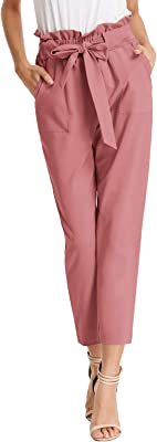 Women's Cropped Paper Bag Waist Pants with Pockets