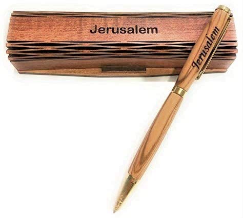 Ballpoint Pen Handcrafted /Bethlehem Olive wood with Special Wooden Box Unique Elegant - Beautiful Sleek Design ( Jerusalem Box )