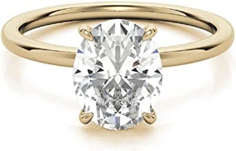          JEWELERYYA 3 CT Oval Colorless Moissanite Engagement Ring, Wedding Bridal Ring Set, Eternity Solid 10K Yellow Gold Diamond Solitaire 4-Prong Anniversary Promise Gift for Her        