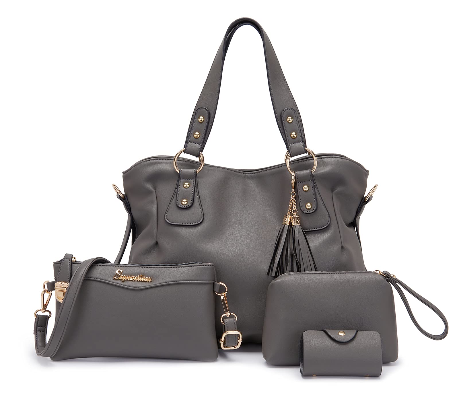 Handbags for Women Large Bucket Shoulder Bag Faux Leather Hobo bag Ladies Crossbody Bag 3pcs Purse Set