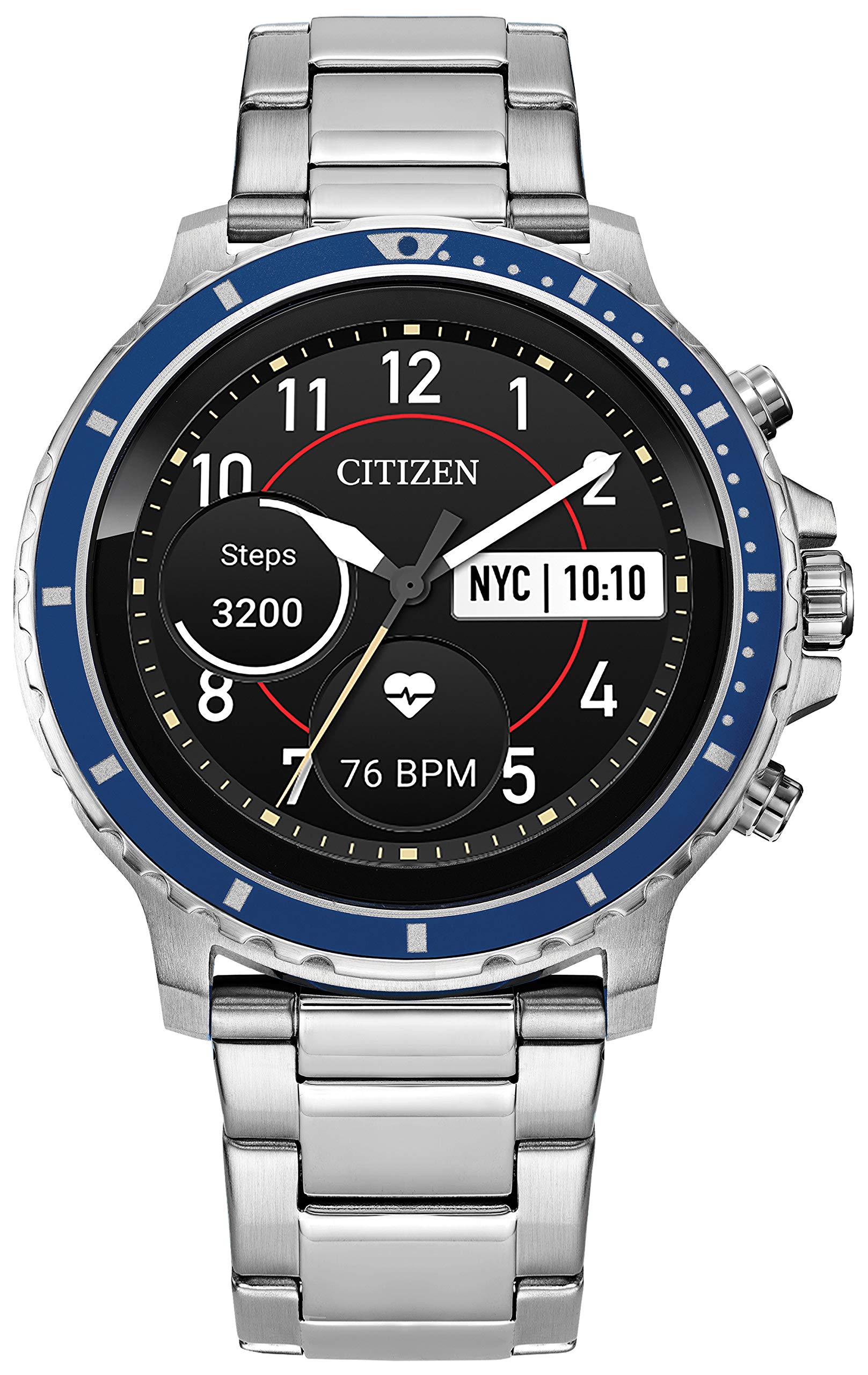 Citizen CZ Smart Gen 1 Stainless Steel Smartwatch Touchscreen, Heartrate, GPS, Speaker, Bluetooth, Notifications, iPhone and Android Compatible, Powered by Google Wear OS