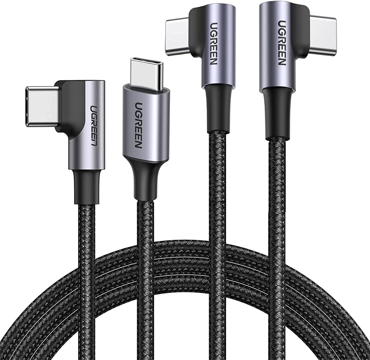         UGREEN [Bundle] 100W 2 Pack 6FT 10FT USB C to USB C Cable Right Angle Type C Fast Charger Cable Nylon Braided Charging Cord Compatible for MacBook Pro Air iPad Pro 2021 Dell Pixel Galaxy S21 N