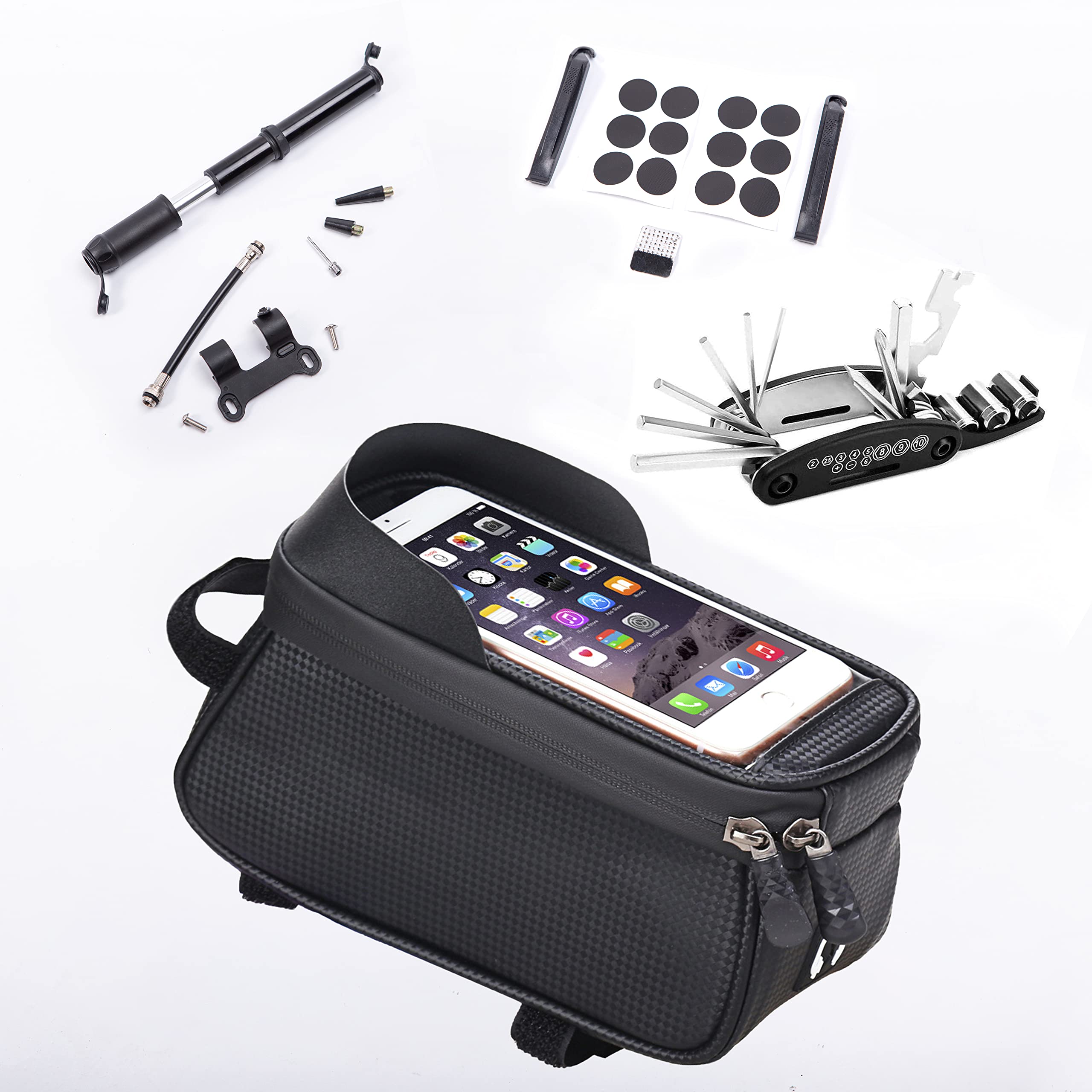 Bicycle Repair kit, Including Waterproof Bicycle Bag, 16 in 1 Tool, 100Psi Mini Bicycle Pump, Glue Free tire Repair, for Mountain Bikes and Road Bikes.