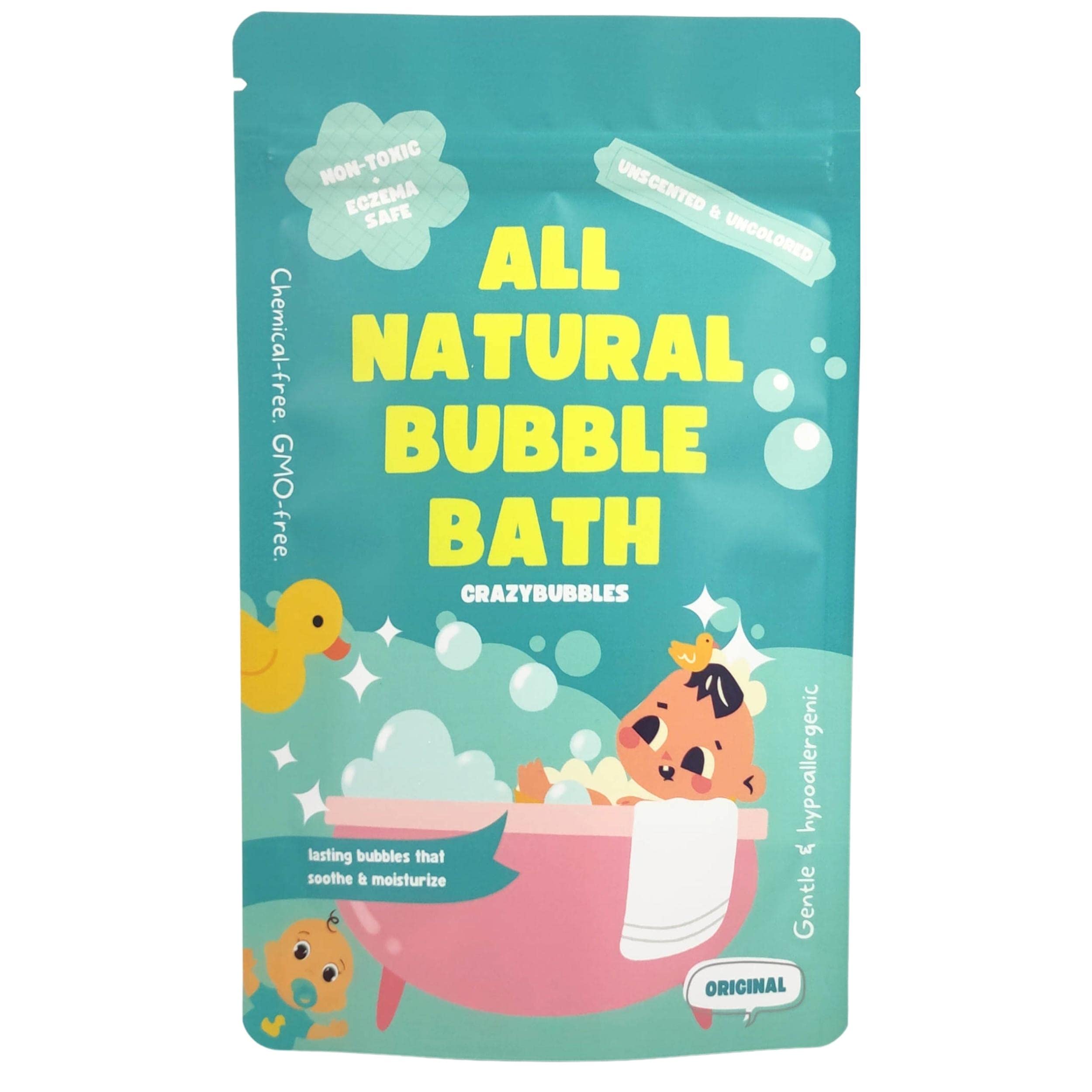 CrazyBubbles All Natural Bubble Bath for Baby & Kids, Hypoallergenic Kids Bubble Bath for Sensitive Skin, Gentle Eczema Safe Baby Essentials, Unscented Powder Mix with Colloidal Oats, Up to 30 Baths