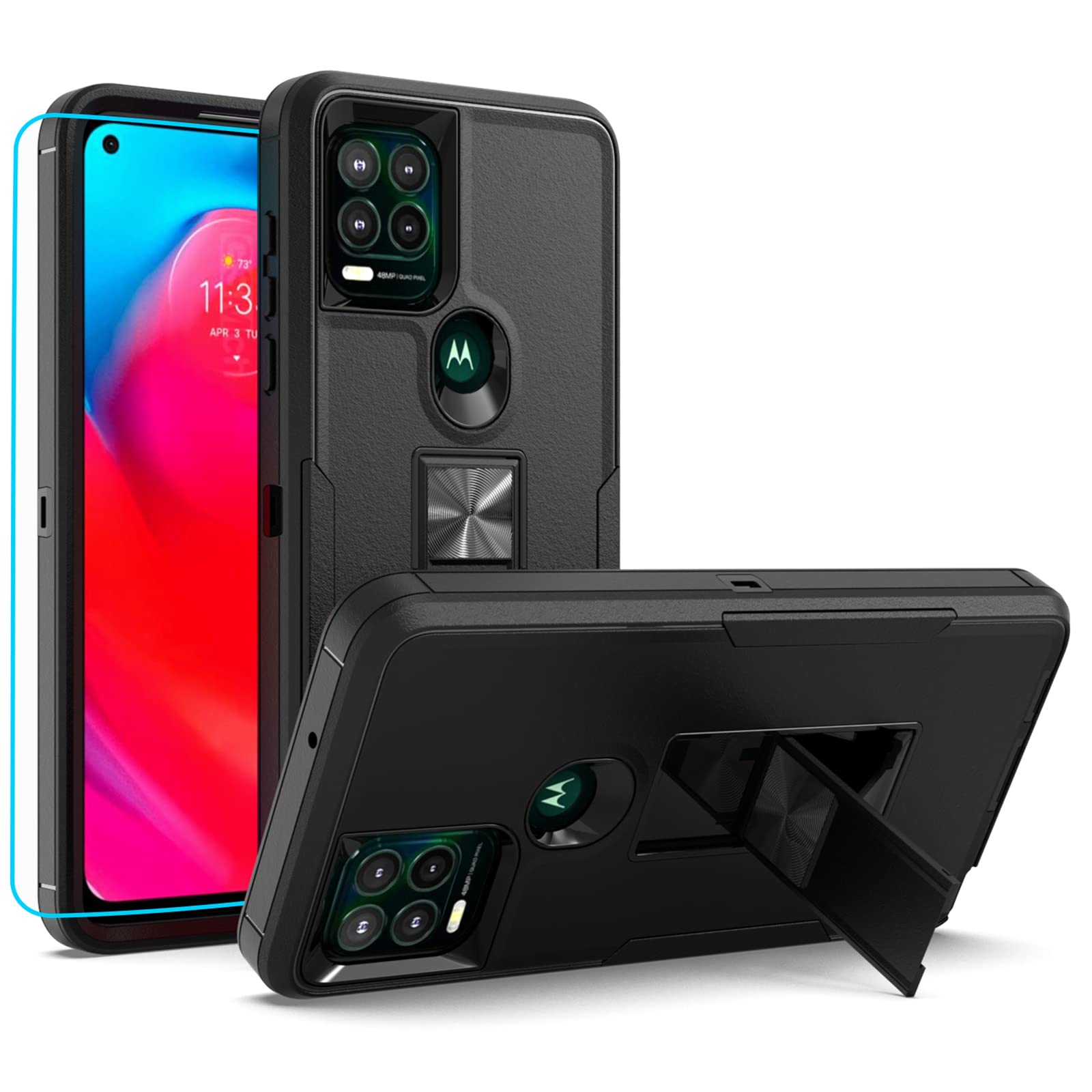 MDCN Compatible with Motorola Moto G Stylus 5G Case, Military Grade Heavy Duty with HD Screen Protector Magnetic Kickstand Car Mount Protection Armor Phone Case Cover for Moto G Stylus 5G 2021 (Black)