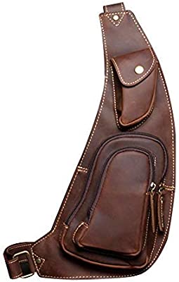 Men Leather Chest Bag Sling Bag Shoulder Bag Leather Crossbody Bag for Men