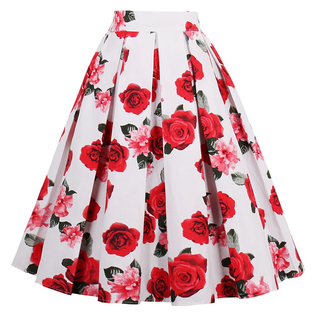 Women's Vintage A-line Printed Pleated Flared Midi Skirts