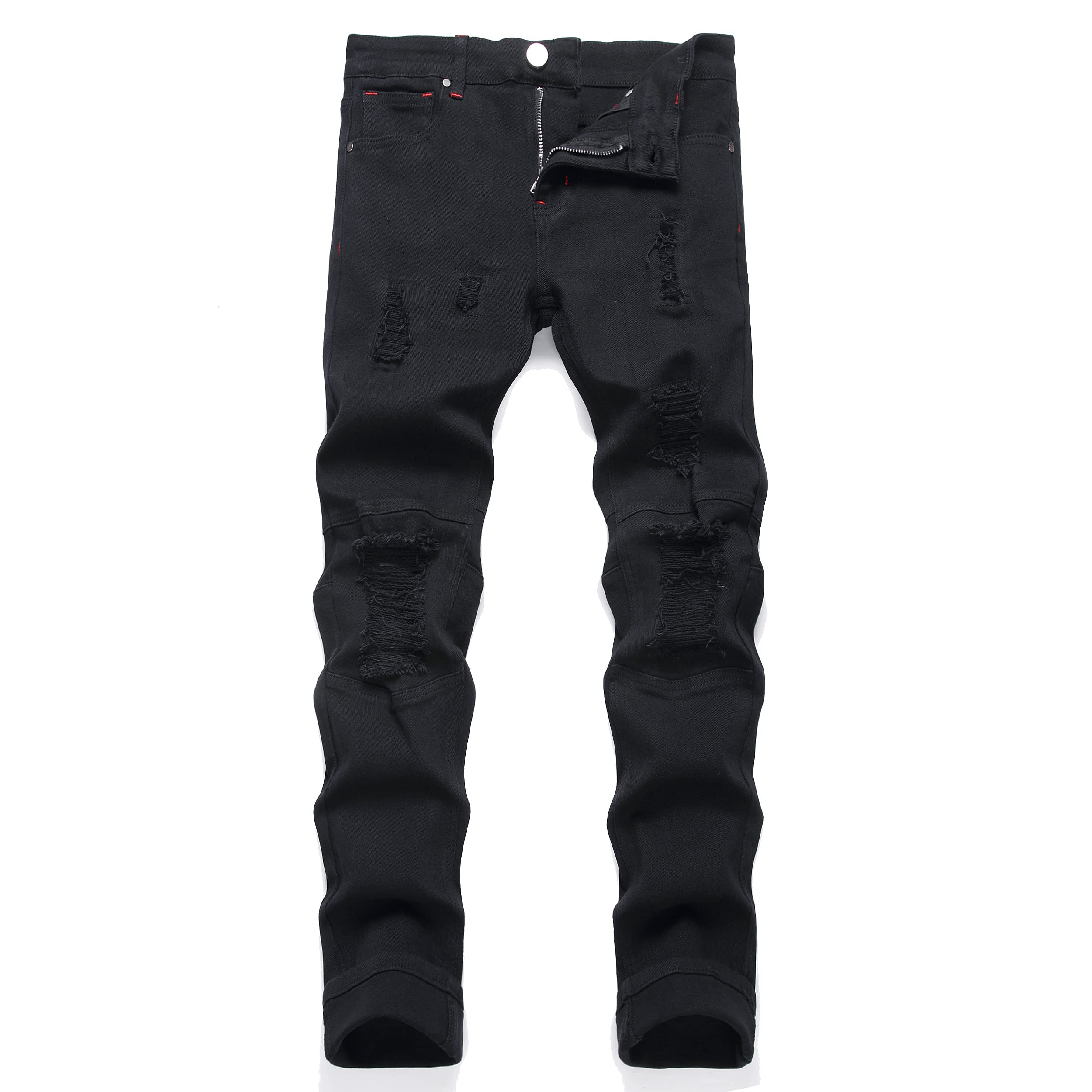 Biker Jeans for Men,Slim Fit Stretch Distressed Denim Pants