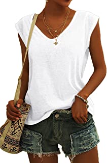 Womens Cap Sleeve Blouses T-Shirt Casual Loose Fit Basic Shirts Tank Tops