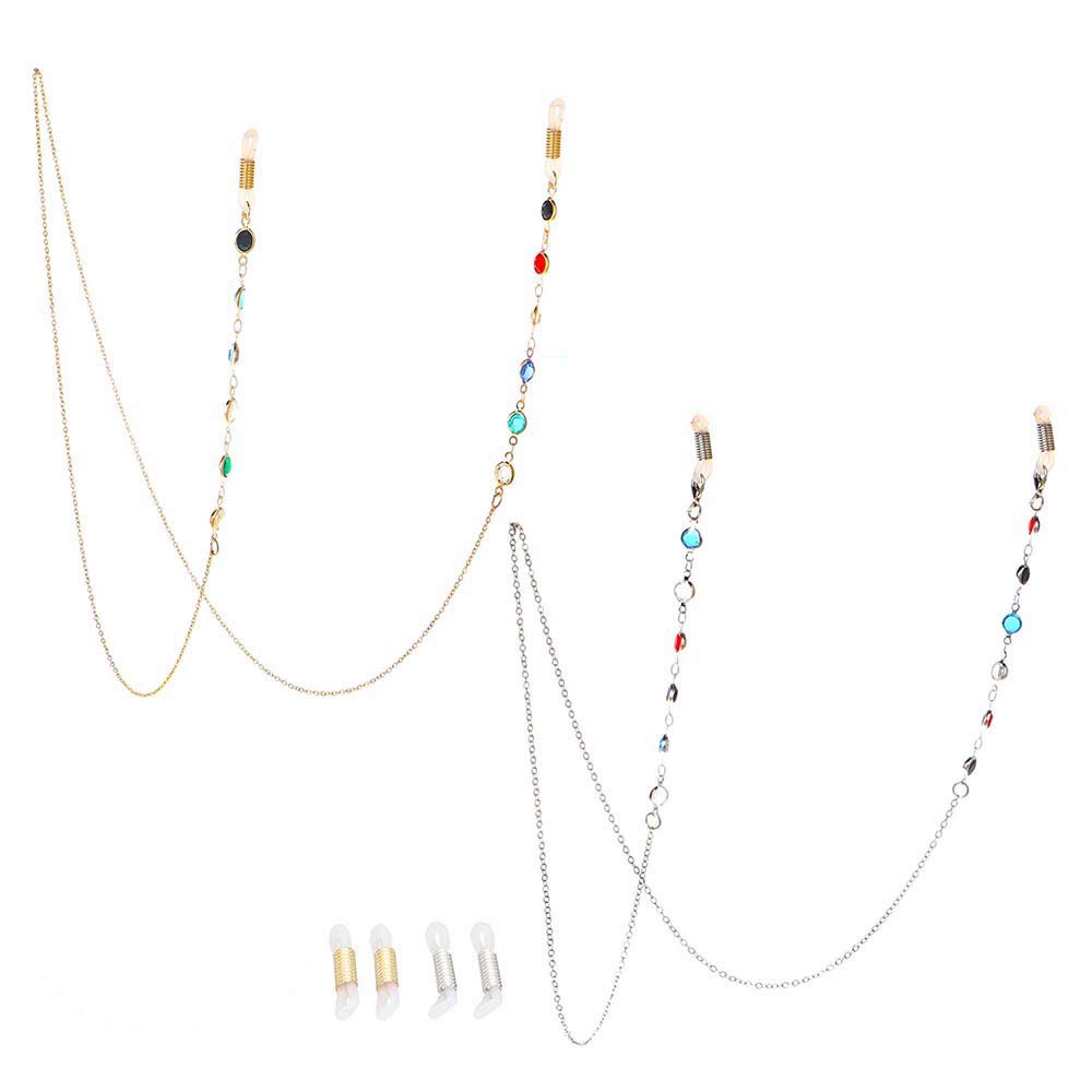 Jurxy 2PCS Eyeglass Chain Sunglass Strap Holder Reading Glass Cords Lanyard Beaded Necklace Chain Eyewear Retainer Chain Metal Beaded Eyeglasses Long Necklace Fashion Accessories –Gold and Silver