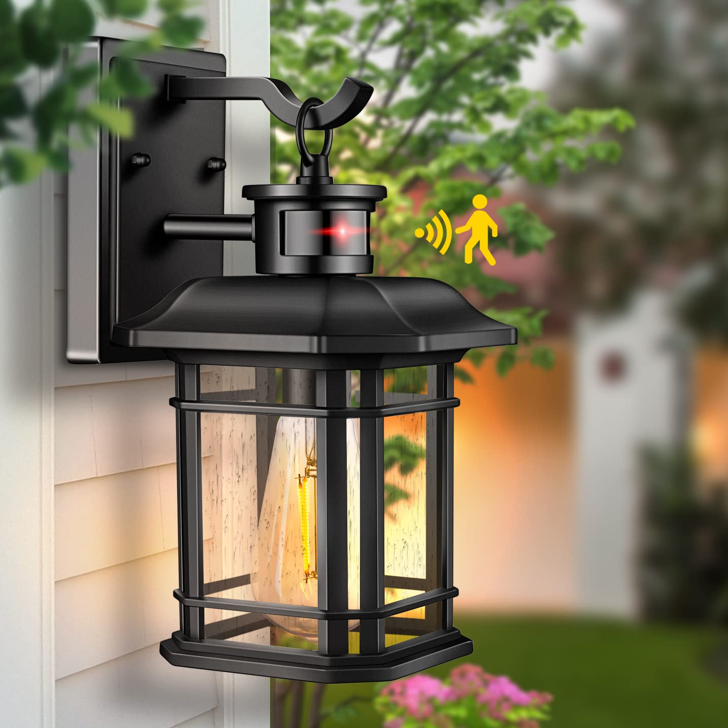 Outdoor Light Fixture With Motion Sensor, Dusk To Dawn Modern Exterior Porch Lights Wall Mount, Anti-rust 100% Aluminum Outdoor Wall Lantern, Black Farmhouse outdoor wall light For Garage Backyard