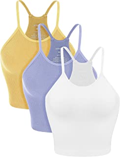 Women's Crop 3-Pack Washed Seamless Rib-Knit Camisole Crop Tank Tops
