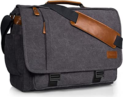 ESTARER Computer Messenger Bag 17-17.3 Inch Water-resistance Canvas Laptop Shoulder Bag for Travel Work College New Version, Grey