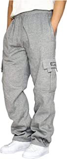 Men's Heavyweight Cargo Fleece Sweatpants Stretch Elastic Waist Jogger Sports Pants Drawstring Sports Trousers