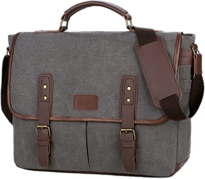 AUGUR Messenger Bag for Men 15.6 inch Canvas Shoulder Satchel Work bag Water Resistant Vintage Crossbody School Bag (Grey)