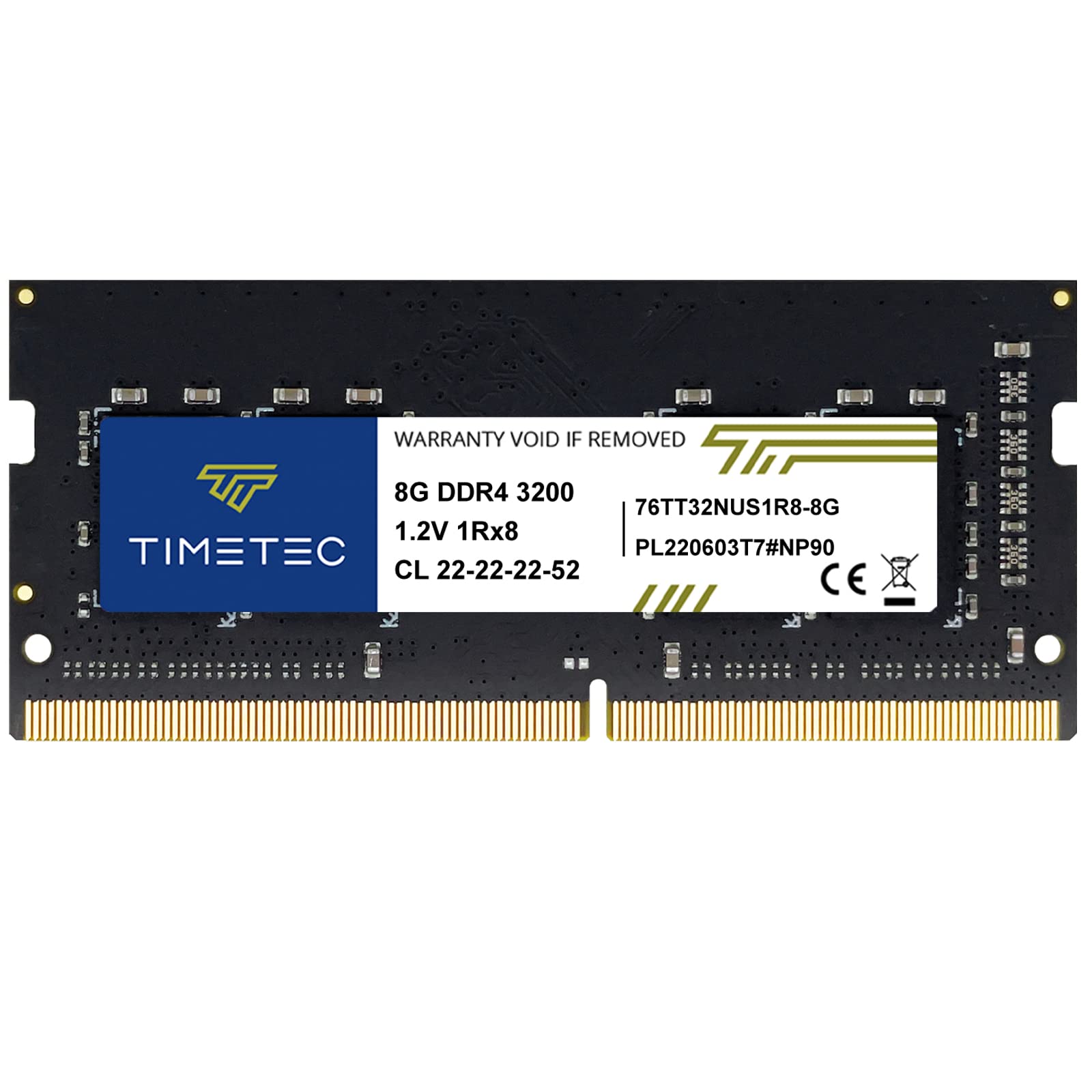 Timetec 8GB DDR4 3200MHz (DDR4-3200) PC4-25600 Non-ECC Unbuffered 1.2V CL22 1Rx8 Single Rank 260 Pin SODIMM Compatible with AMD and Intel Gaming Laptop Notebook PC Computer Memory RAM Module Upgrade