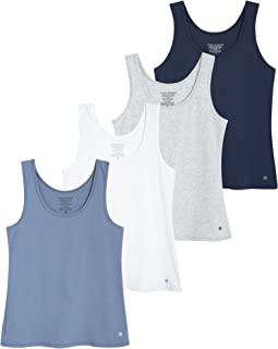 Women's Tank Top - 4 Pack Stretch Cotton Scoop Neck Sleeveless T-Shirt (S-XL)