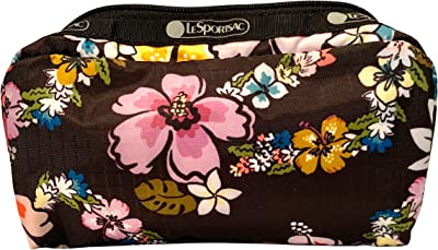 Olina HAWAII EXCLUSIVE Rectangular Cosmetic Bag/Pouch Style 6511/Color K530, Joyous and Colorful Tropical Lei Flowers - Aloha & Hawaii Printed on Pattern