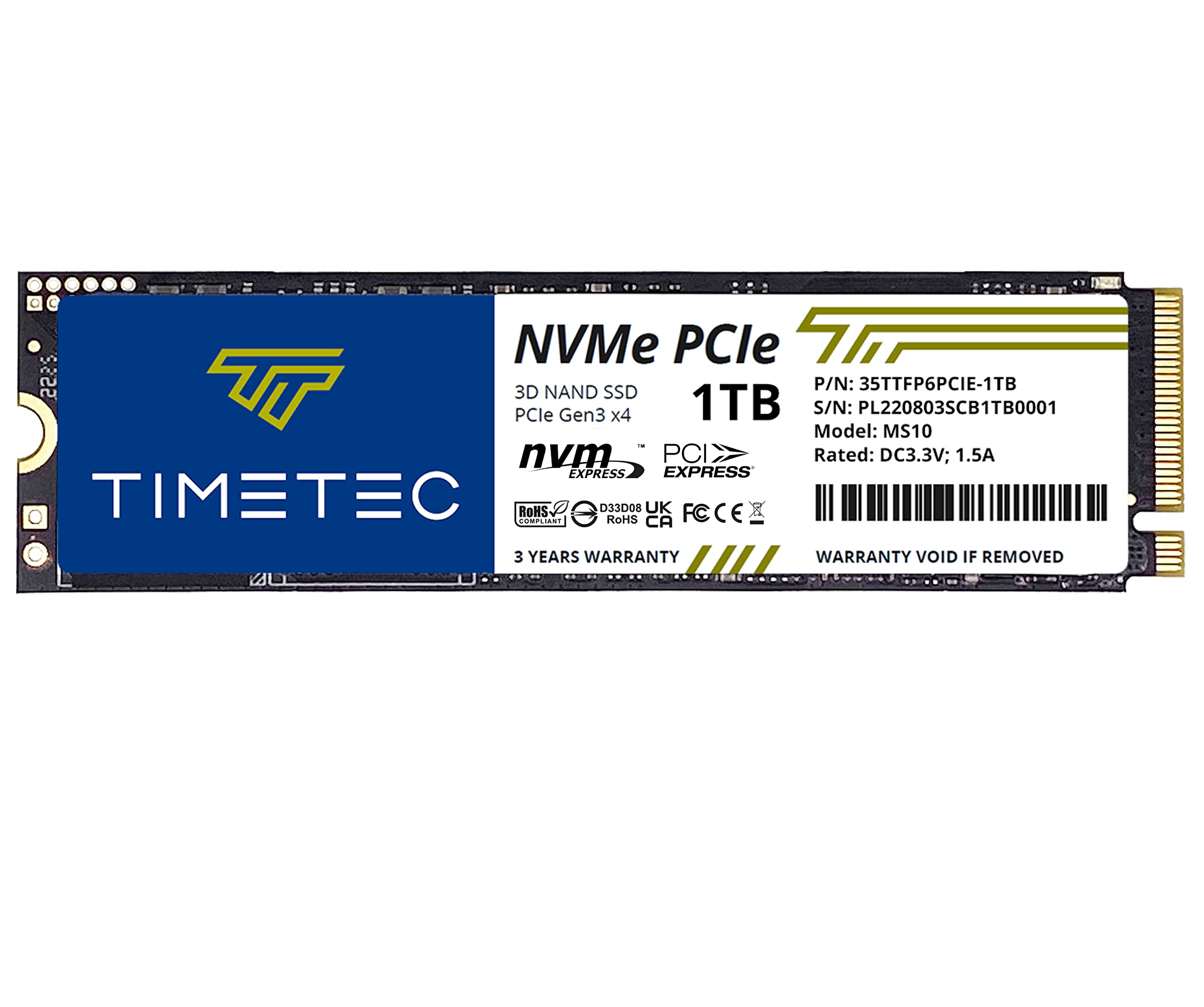 Timetec 1TB SSD NVMe PCIe Gen3x4 8Gb/s M.2 2280 3D NAND TLC 600TBW High Performance SLC Cache Read/Write Speed Up to 2,000/1,600 MB/s Internal Solid State Drive for PC Laptop and Desktop (1TB)