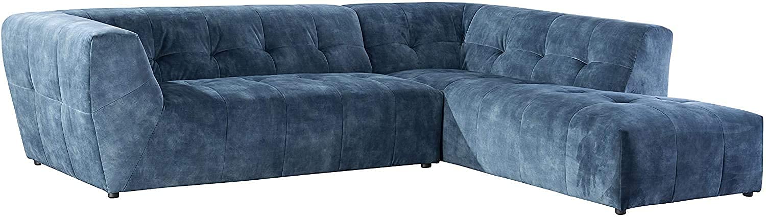 Acanva Mid-Century Velvet Sectional Sofa Couch for Living Room, L-Shape 2-Piece 113”W Right Hand Facing Chaise, Blue