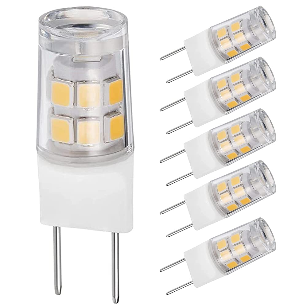 Adzok LED G8 Light Bulb, G8 GY8.6 Bi-pin Base LED, Not Dimmable T4 G8 Base Bi-pin Xenon JCD Type LED 120V 50W Halogen Replacement Bulb for Under Counter Kitchen Lighting (5-Pack) (Warm White 3000k)