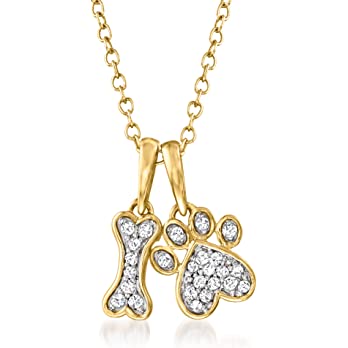          Ross-Simons 0.10 ct. t.w. Diamond Dog Bone and Paw Pendant Necklace in 14kt Yellow Gold. 16 inches        