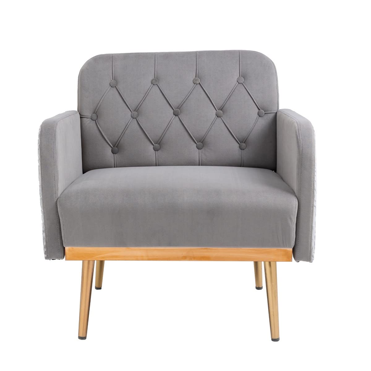 PEIHONGET Velvet Accent Chair, Modern Single Sofa Chair for Living Room Upholstered Mid-Century Tufted Armchair with Rose Golden Metal Legs Reading Club Chair for Bedroom or Lounging Office(Grey)