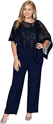 Plus Size Poncho Formal Pant Suit| Sleeveless, Sheer Sparkling Angled Poncho with an Attached Tank Liner