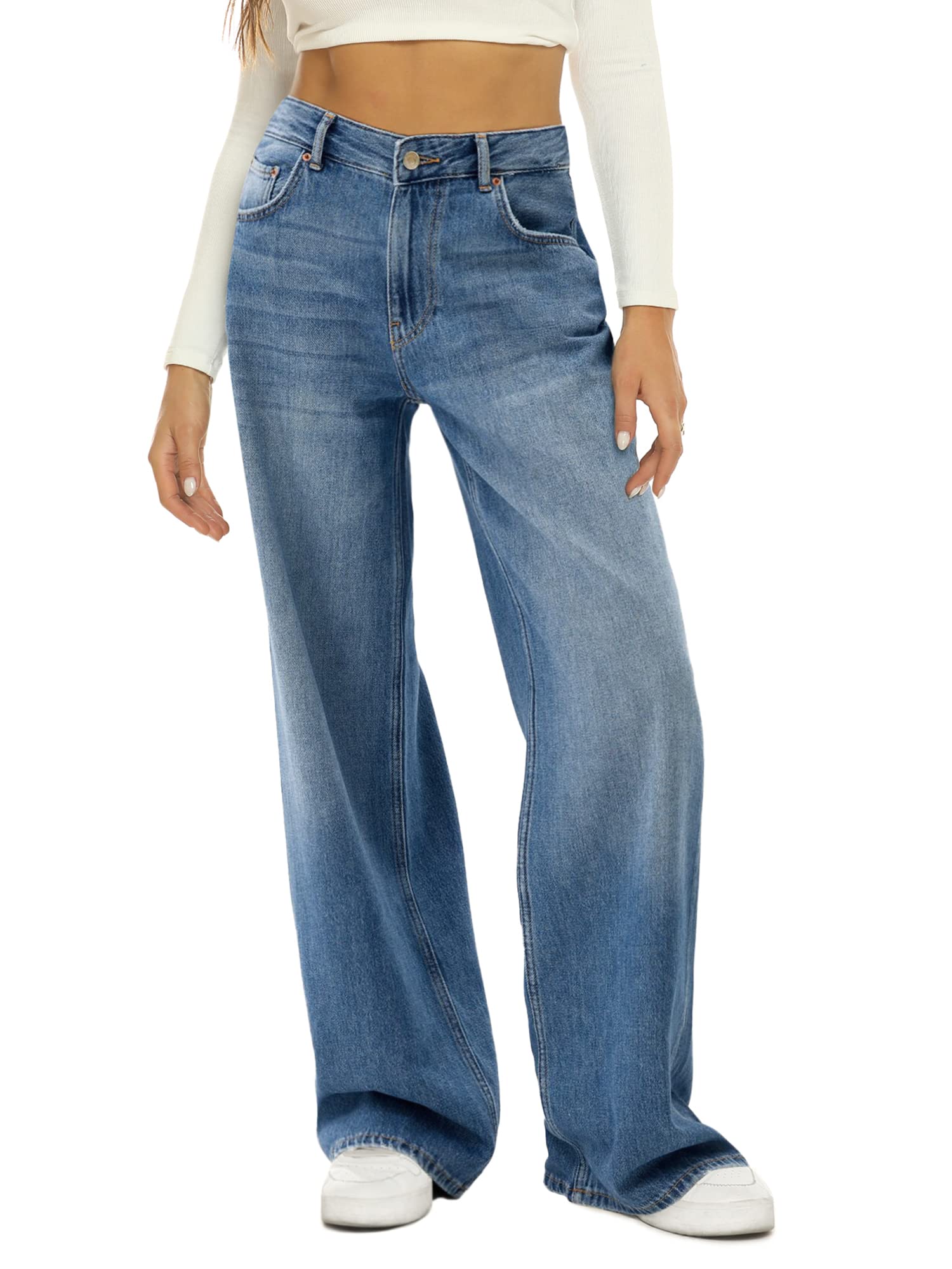 Baggy Wide Leg Jeans Non-Stretch Fabric High Waist Loose YKK Zipper for All Leg Types Suitable for All Kinds of People