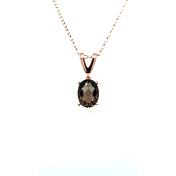          Brown Smoky Quartz Pendant Necklace or Stud Earrings for Women in 14k Rose Gold Plated 925 Sterling Silver on 18 Inch Cable Chain with Spring Ring Studs with Push Backs by LeVian        