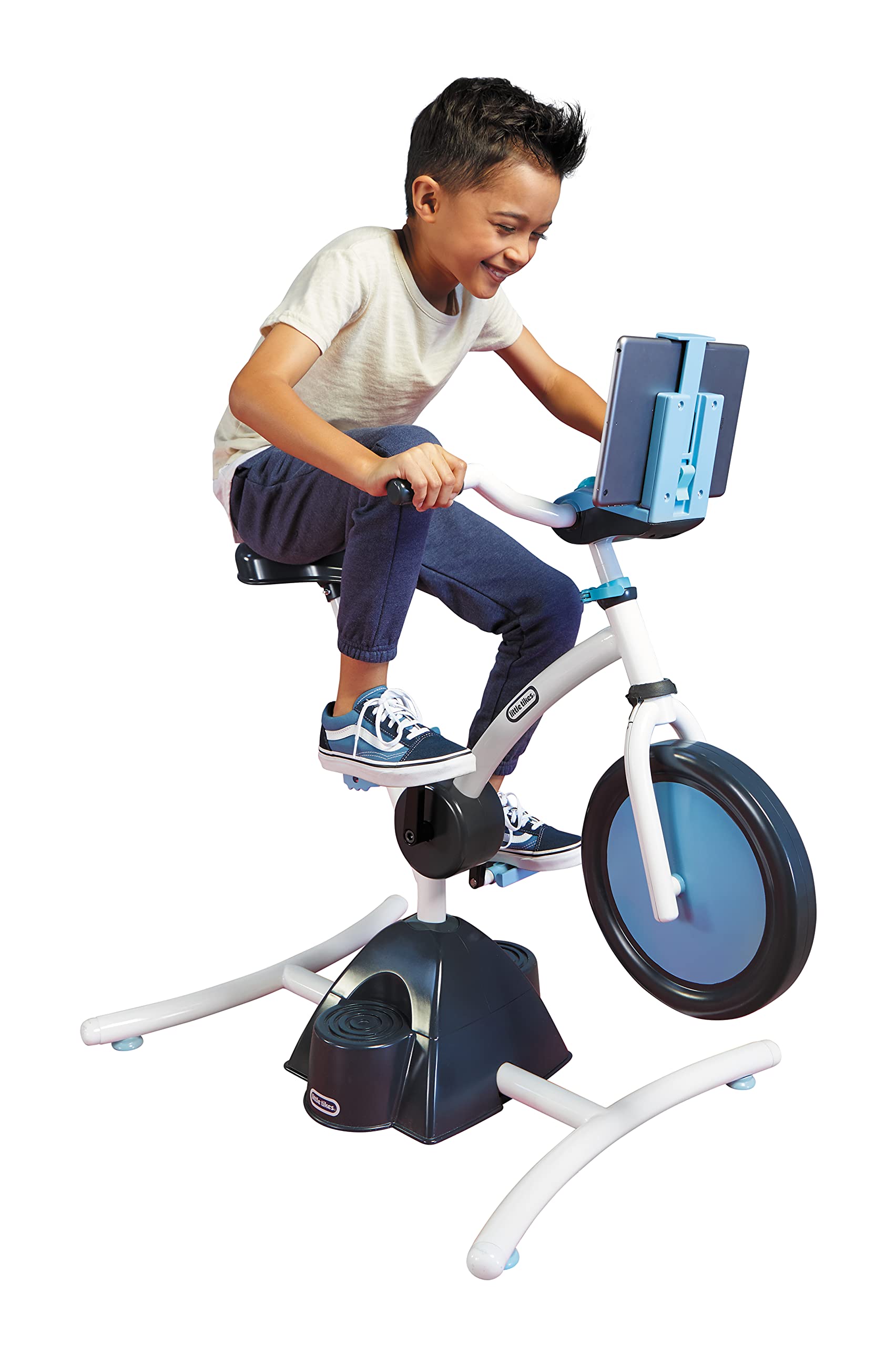 Little Tikes Pelican Explore & Fit Cycle Fun Adjustable Fitness Exercise Equipment for Kids Stationary Bike w Videos, Built-in Bluetooth Speaker- Gifts for Kid, Toys for Boys Girls Ages 3-7 Year Old