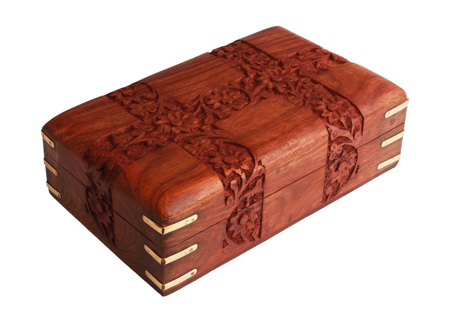 Ajuny Beautiful Wooden Hand Carving Design Jewellery Box Keepsake Storage Organizer Multipurpose Treasure Chest Trinket Holder for Women