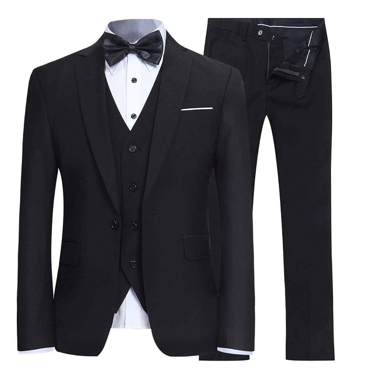 Men's Slim Fit 3 Piece Suit One Button Business Wedding Prom Suits Blazer Tux Vest Trousers