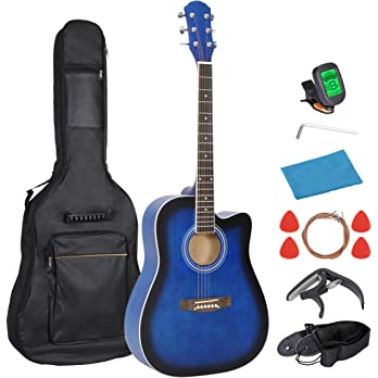          Saturnpower 6 String Acoustic Guitar 41in Full Size Wooden Guitar Starter Kit with Bag, Tuner, Strap, Picks, Capo, Extra Strings Set Pick for Beginner Adult Kids Starter Right-handed (Blue)  