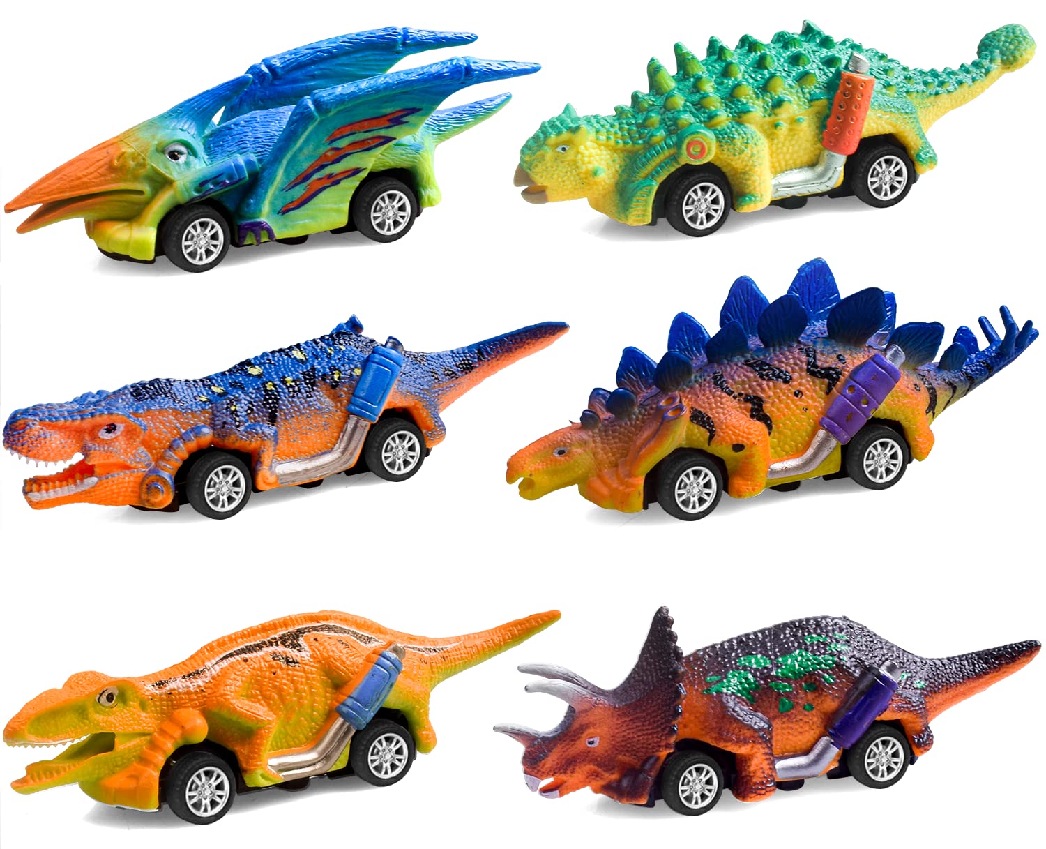 FFTROC Dinosaur Toys for Kids 3-5 Pull Back Cars 6 Pack - Monster Trucks Toys for 3 4 5 Year Old Boys Toys Birthday for Kids Dinosaur Toys for 3 Year Old Boy