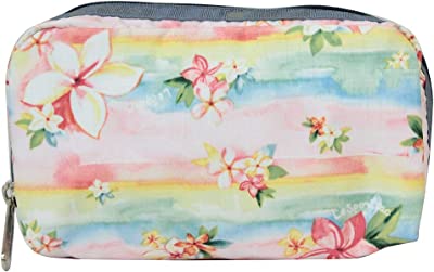 Plumeria Rainbow HAWAII EXCLUSIVE Rectangular Cosmetic Bag, Style 6511/Color K879, Tropical Hawaiian Plumeria Flowers, Pastel Watercolors, Celebrate Hawaii