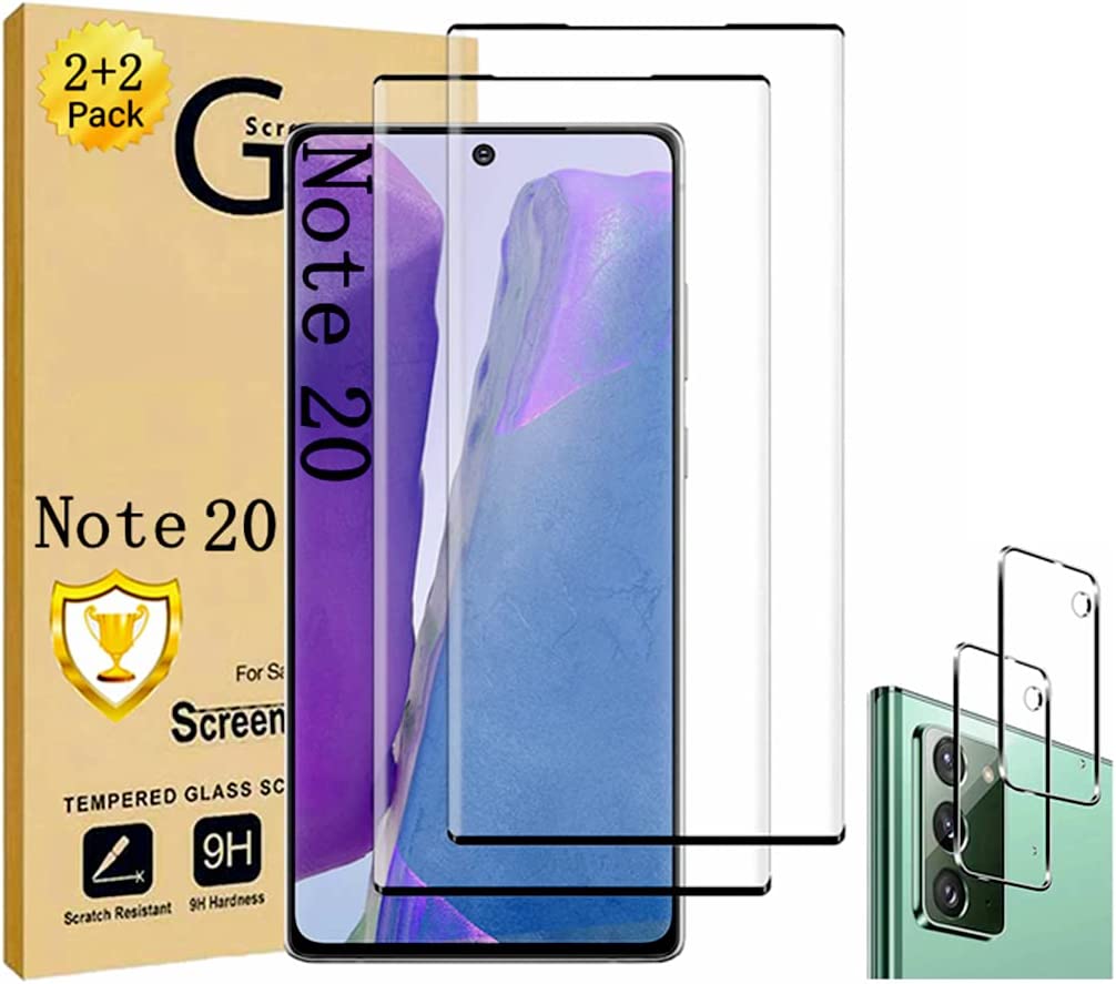         Micger Galaxy Note 20 Screen Protector【2+2 Pack】 With Camera Lens Protector, Compatible Fingerprint, Easy Installation,3D Glass 9H Tempered Glass Screen Protector for Samsung Galaxy Note 20 5G