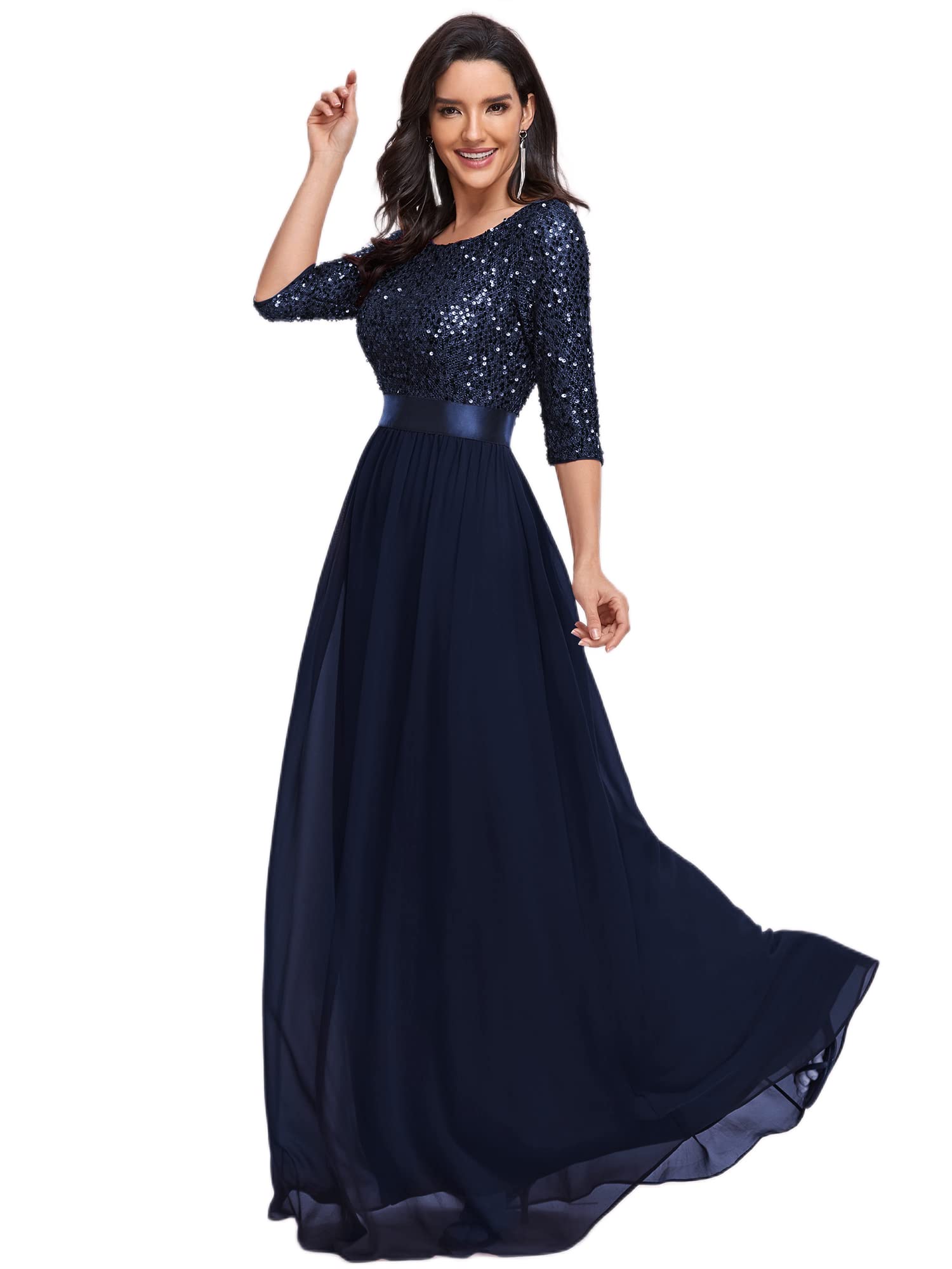Women's Round Neck Sequin Maxi Dress Long Evening Dress 0683