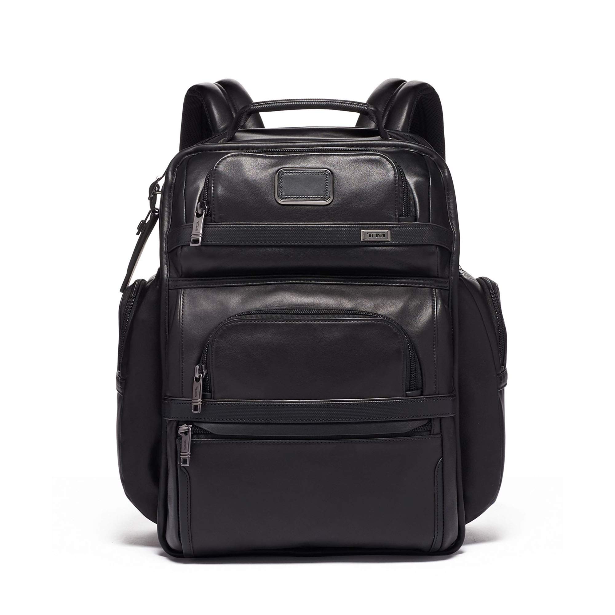 Alpha 3 Leather Brief Pack - 15 Inch Computer Backpack for Men and Women - Black