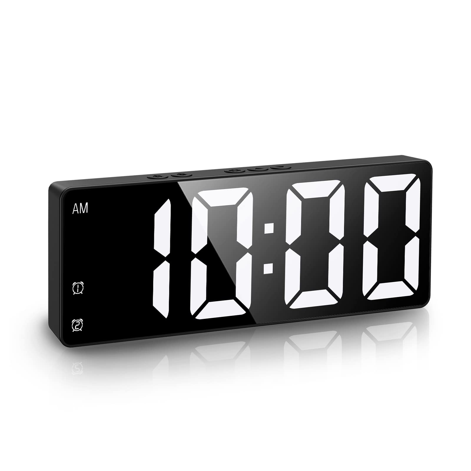 Ankilo Digital Clock,  LED Alarm Clock for Bedroom, Electronic Desktop Clock with Temperature Display, Voice Control, 12/24H, Small Clock for Bedroom Decor (No Battery＆Adapter)