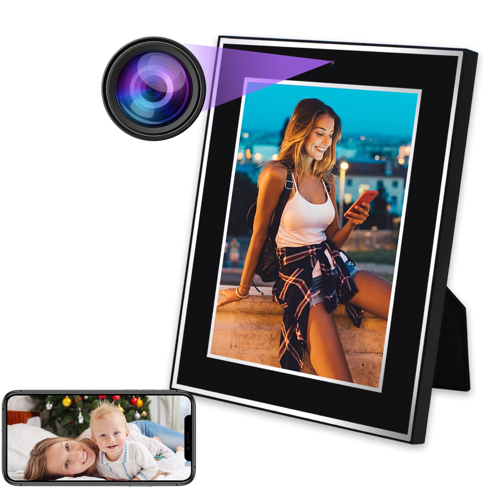 Hidden Photo Frame Camera WiFi Security Camera Wireless Spy Camera Charger Hidden Camera Indoor Covert Nanny Cam Baby Monitor Home Office Video Recorder No Audio