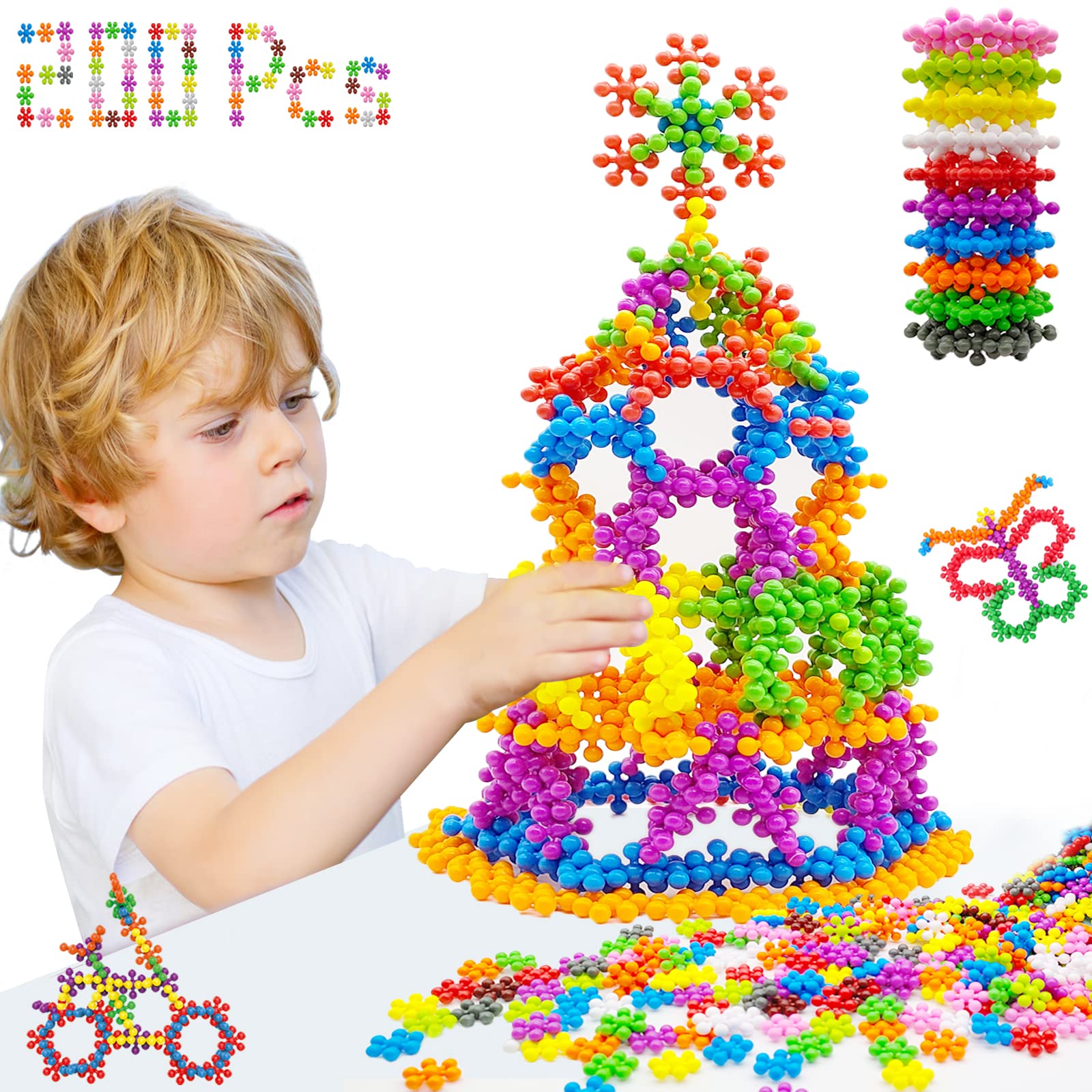 Uiqozok STEM Toys, 200 Pieces Building Blocks Toys for Kids, Educational Toys Sets, Puzzles Toy, Creativity Classroom Activities Toys, Interlocking Gear Learning Toys for Children Boys Girls Aged 3+