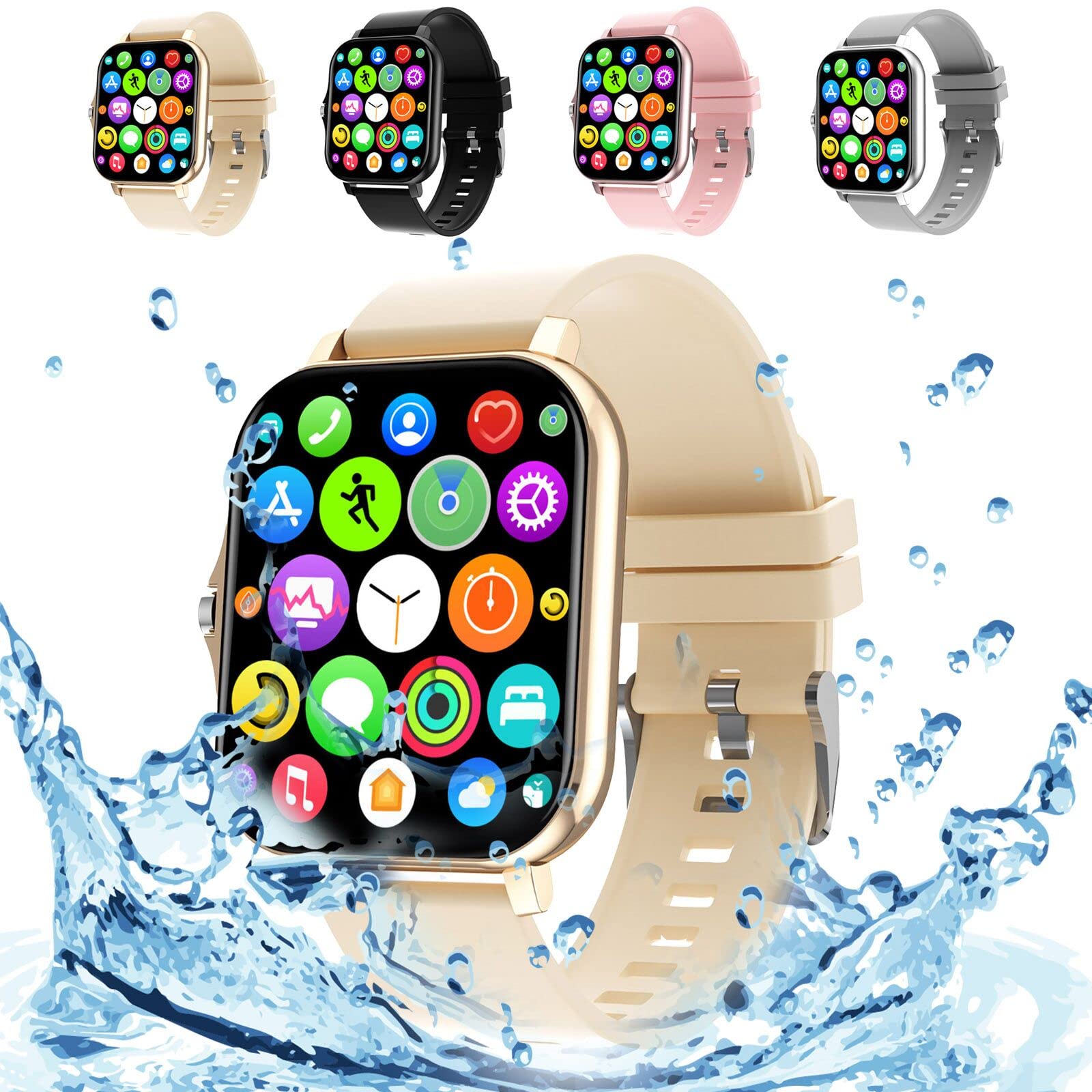 1.7" Color Full-Touch-Screen Metal Case Smart Watch - Multifunctional Bluetooth Talk Casual IP67 Waterproof Metal Case Remote Take Photo Fitness Sports Activity Bracelet Gifts for