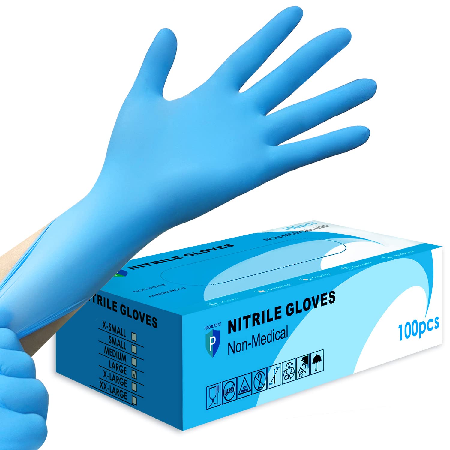 PROMEDIX P Nitrile Gloves, 4mil-100 Count, Gloves Disposable Latex Free, Disposable Gloves for Househode, Food safe