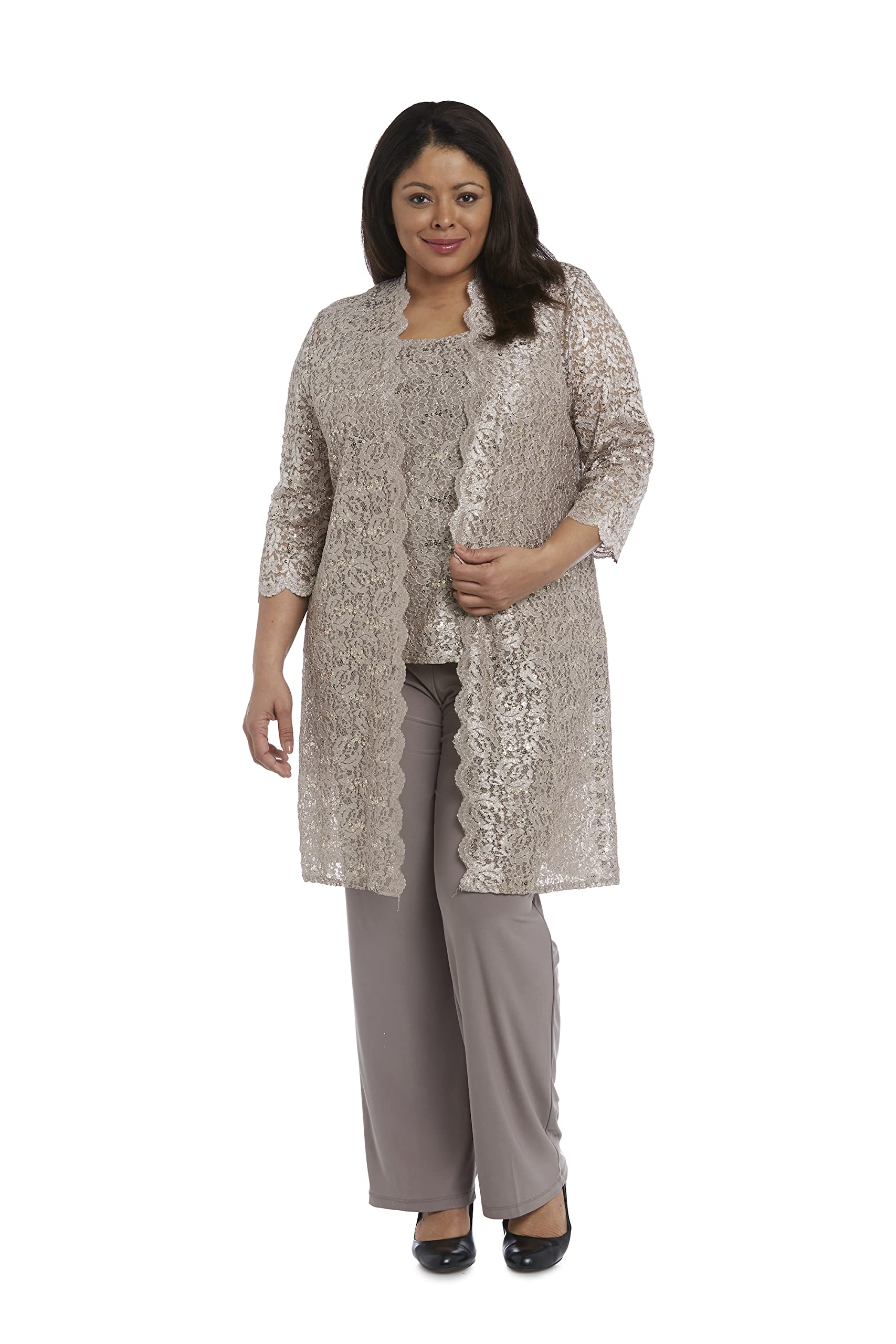 Women's Tank Top and Pant Set with Sheer Lace Jacket