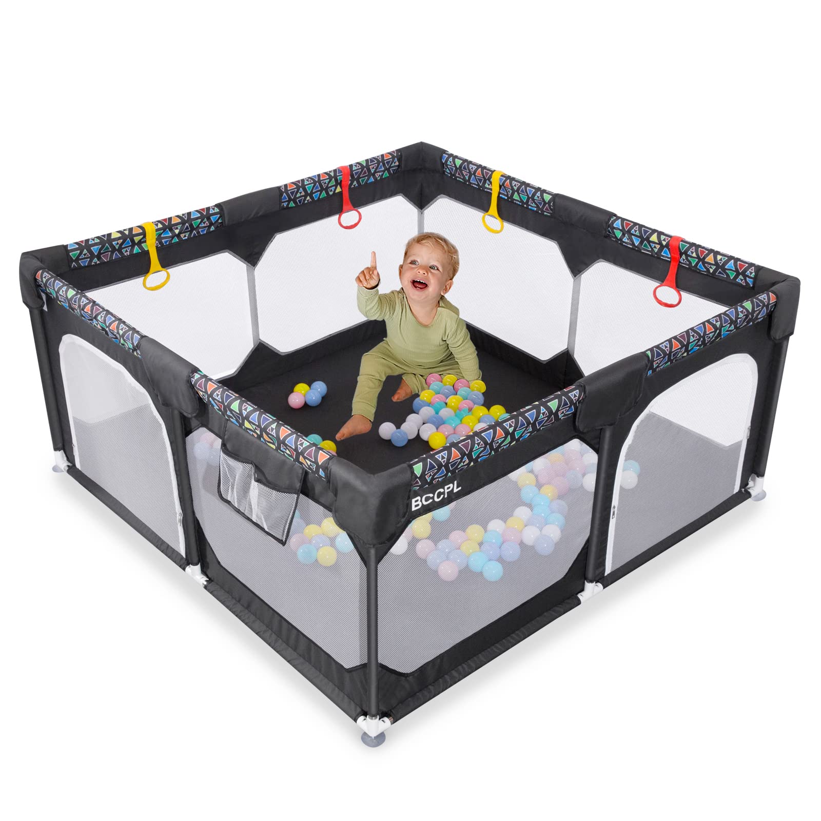 BCCPL59"x59" Baby playpen with Gates,The Latest Children's Fence in 2022,Detachable Toddler Play Yard, Indoor Babies Enclosure,Small Enclosure for Kids, Infant Care Play pin, (Dark Grey)