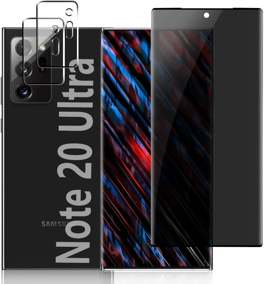         Geviaho [1+2 Pack] Privacy Screen Protector and Camera Lens Protector for Samsung Galaxy Note 20 Ultra 6.9 Inch Tempered Glass Saver, 3D Full Coverage, 9H Hardness HD Anti-spy       