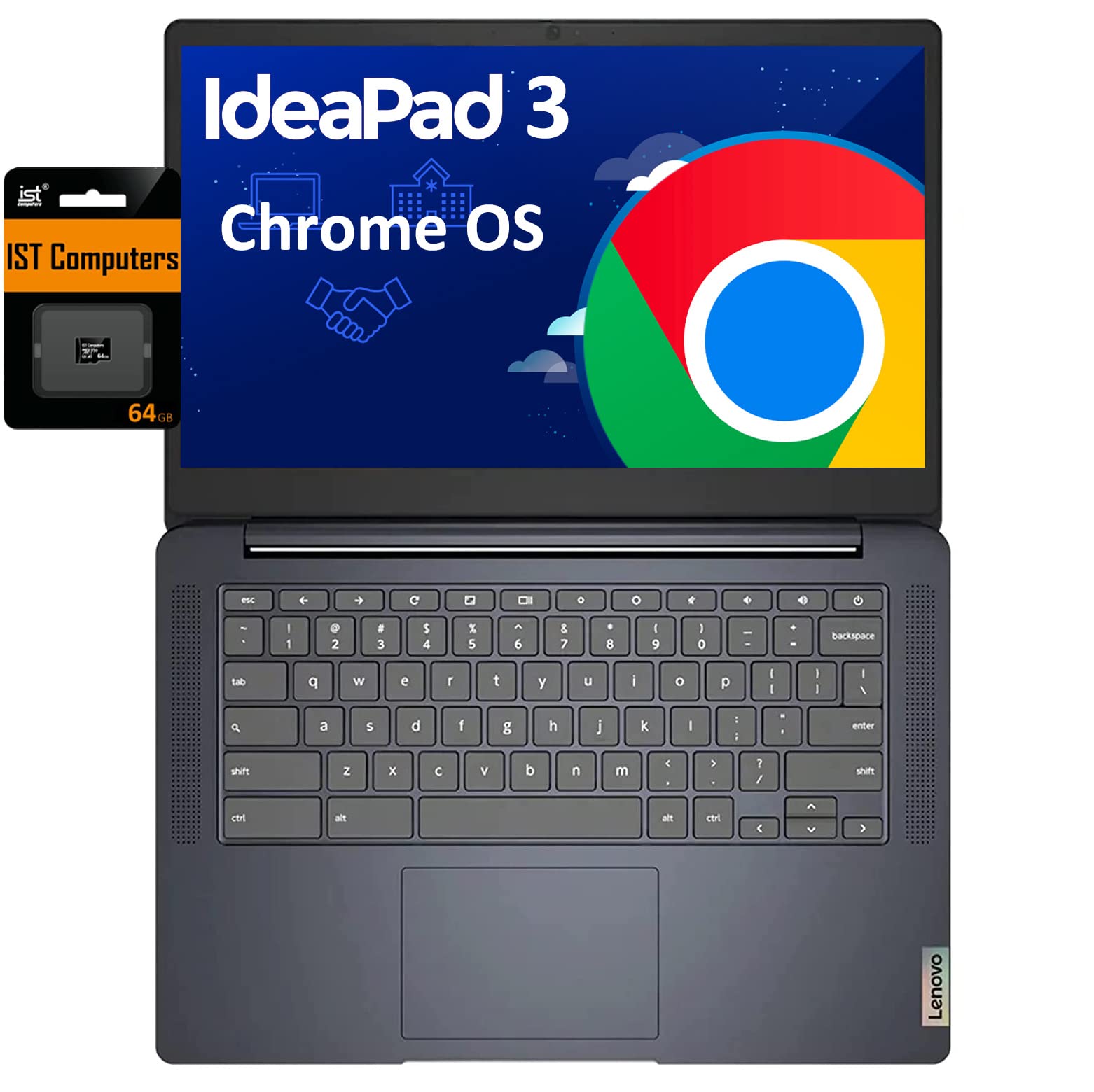 Lenovo Chromebook 3 14" HD (8-Core MediaTek MT8183, 4GB RAM, 128GB Storage (64GB eMMC+64GB SD Card)) Home & Education Laptop, Anti-Glare, Webcam, Long-Battery Life, Type-C, IST Card, Chrome OS