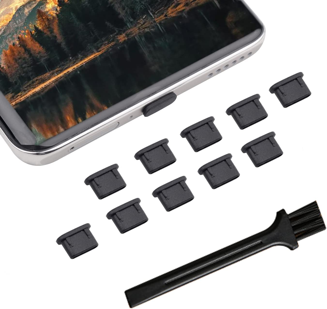         (10Pack) USB-C Anti Dust Plugs Compatible for Samsung Galaxy S23, S22, S21, S20, S10, Note 20, Pixel, Any Type C Ports on Smartphone or MacBook Laptop Cell Phone Dust Plug Includes Cleaning Br